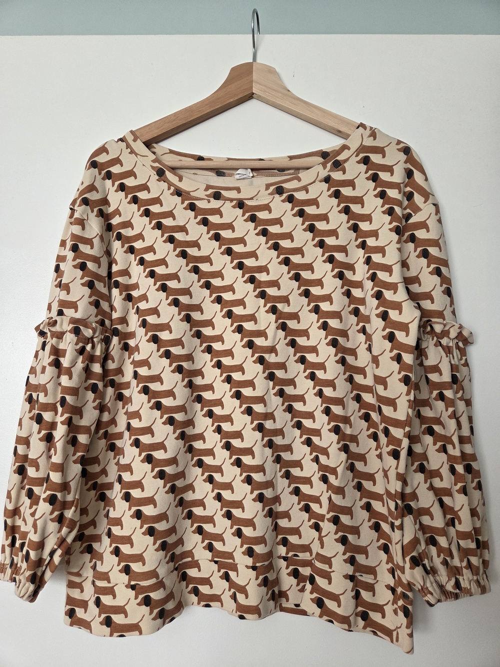 Kate Quinn Cream and Brown Dachshund Print Top